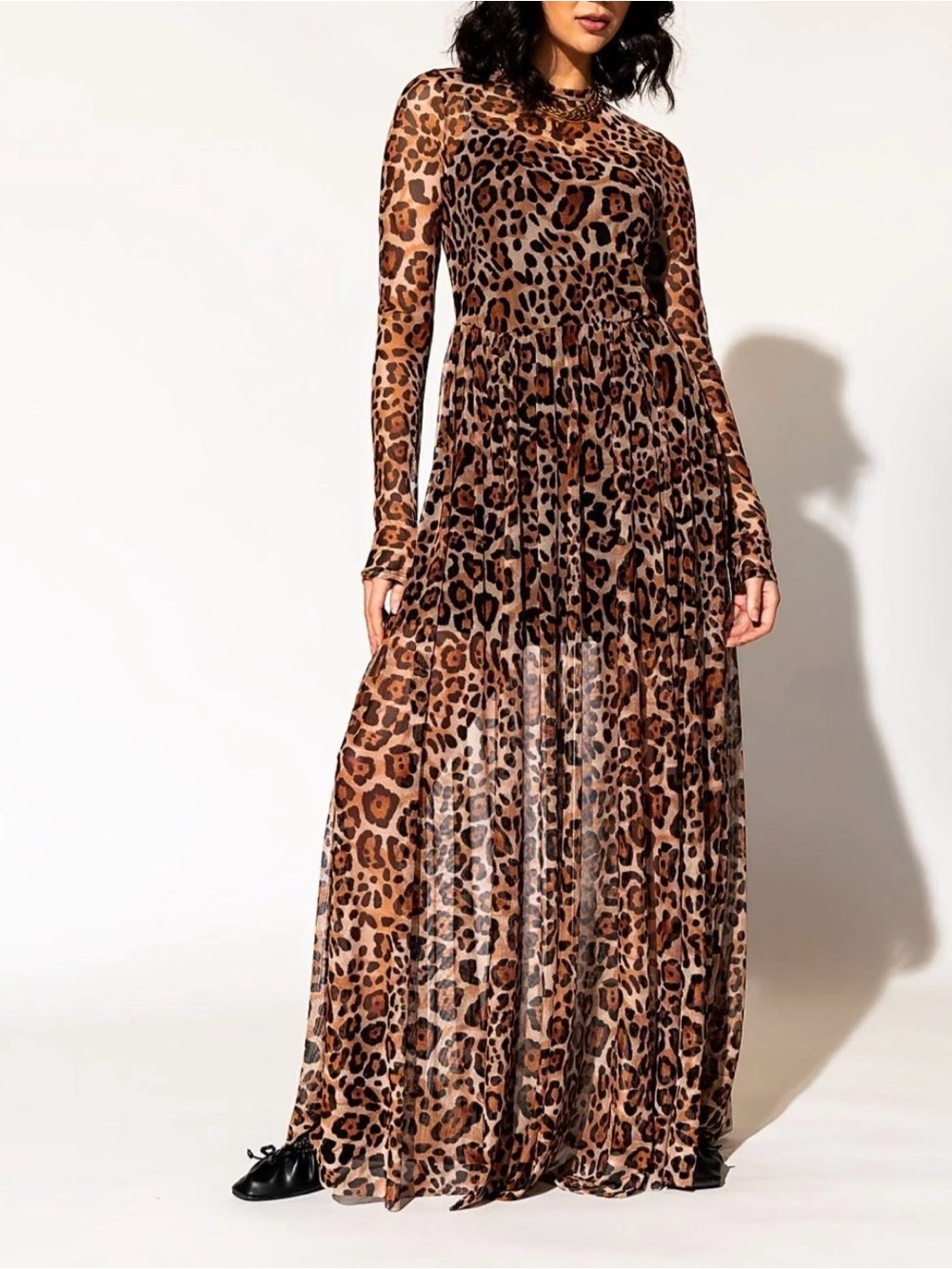 Dressed in Lala Mesh Maxi Dress in Macro Leopard